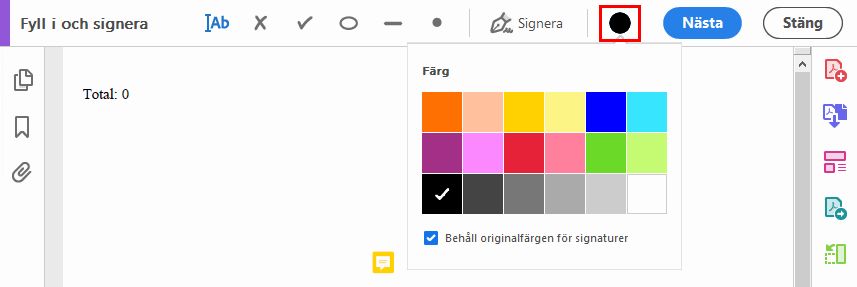 Välj färg för att fylla i formuläret
