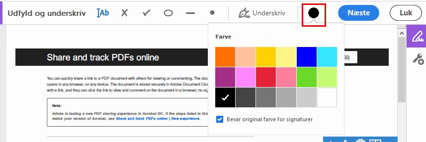 Vælg farve til at udfylde formularen