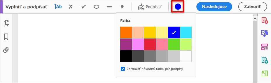 Výber farby na vyplnenie formulára
