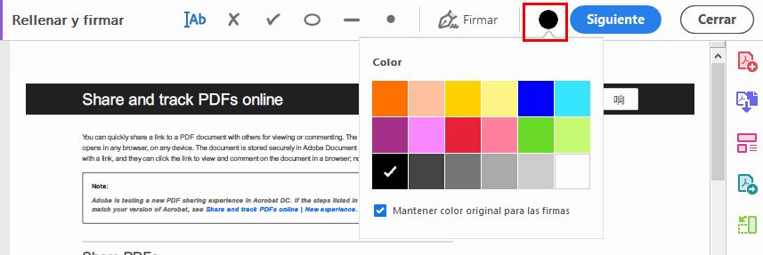 Elegir color para rellenar el formulario
