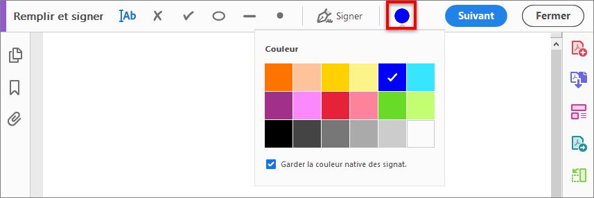 Choisir la couleur pour remplir le formulaire