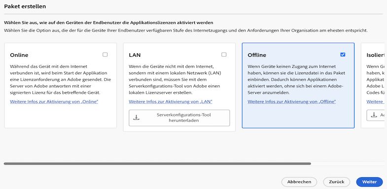 Offline-Aktivierung auswählen