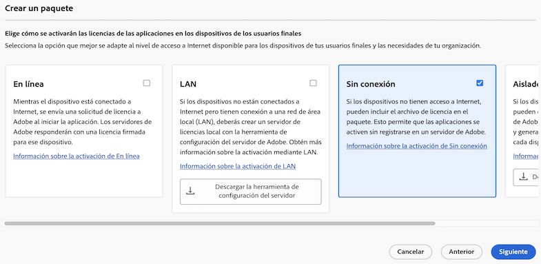 Elegir activación Sin conexión