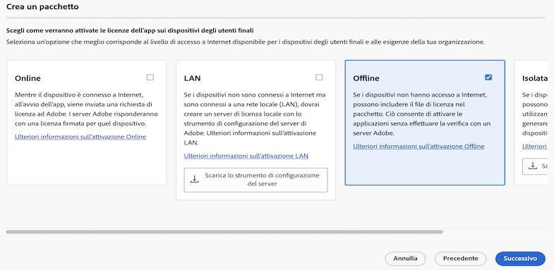 Scegliere l'attivazione offline