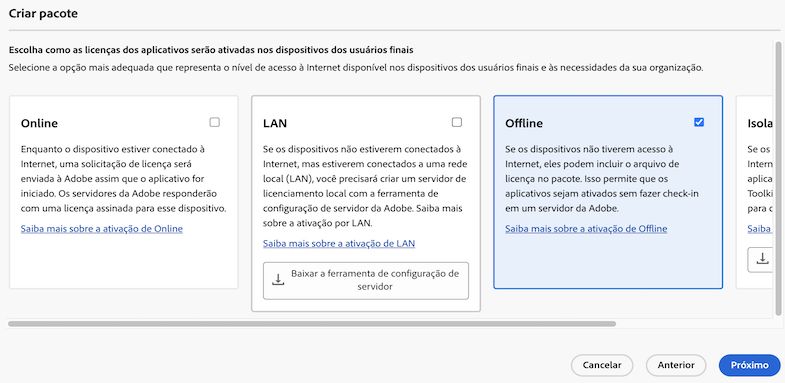 Escolher ativação offline