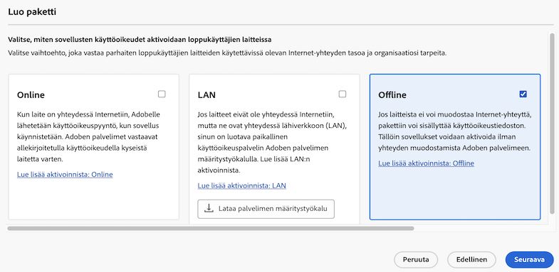 Valitse Offline-aktivointi