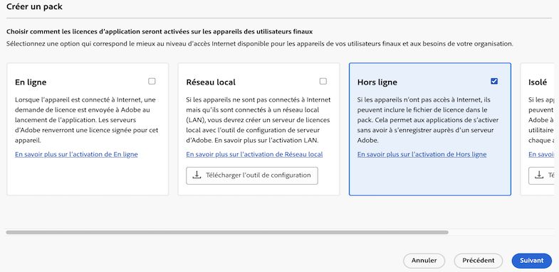 Sélection de l’activation hors ligne