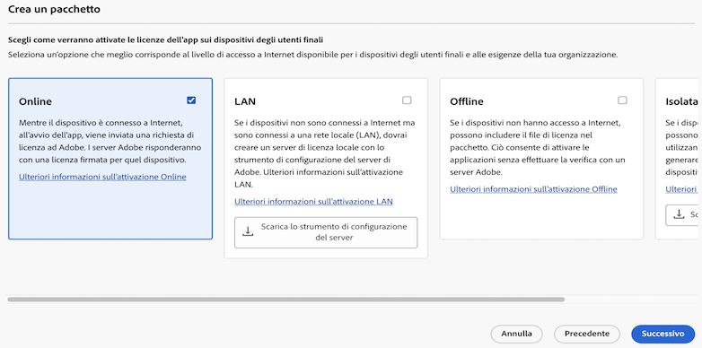 Scegliere l'attivazione online