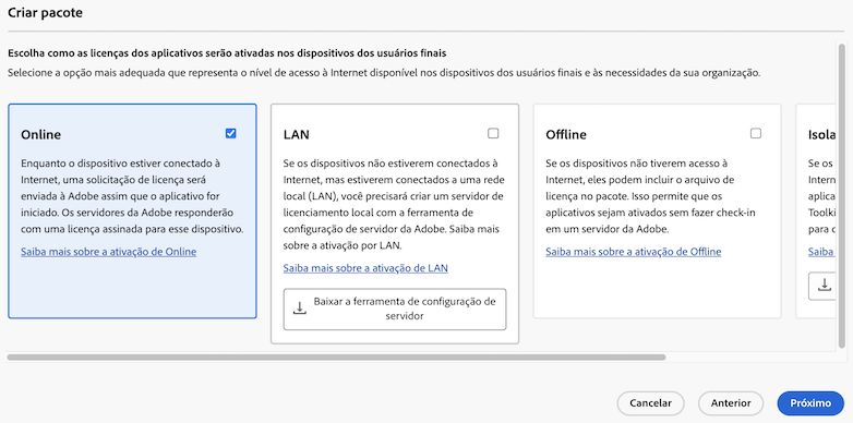 Escolher ativação online