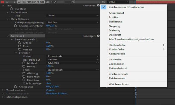 Auswählen einer Eigenschaft aus dem Menü „Animieren“