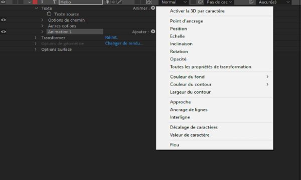 Choisissez une propriété dans le menu Animer.