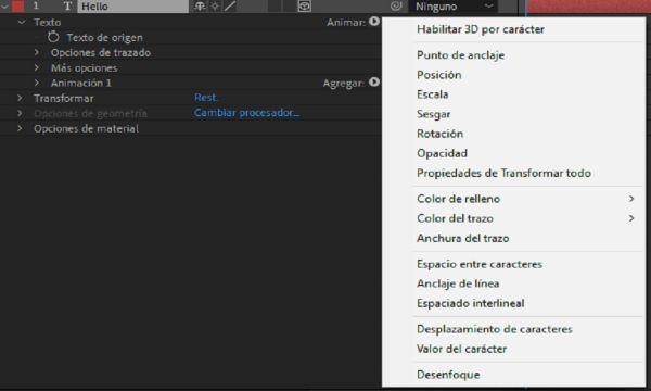 Elegir una propiedad en el menú Animar