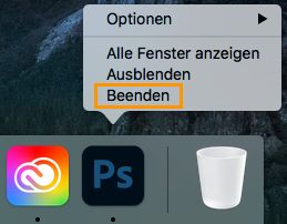 Klicke bei gedrückter Ctrl-Taste auf das Applikationssymbol