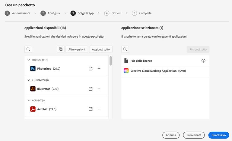 Scegli le applicazioni
