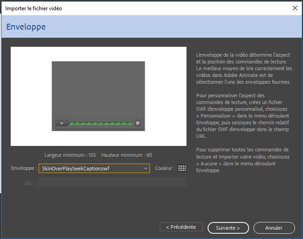 Sélection de l’enveloppe pour le clip vidéo