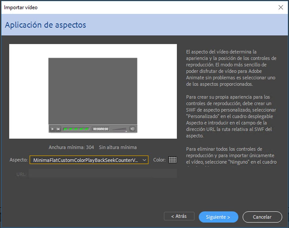 Selección del aspecto para aplicar al clip de vídeo