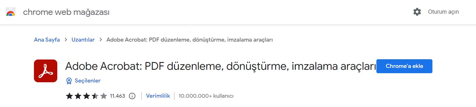 Acrobat Chrome uzantısı