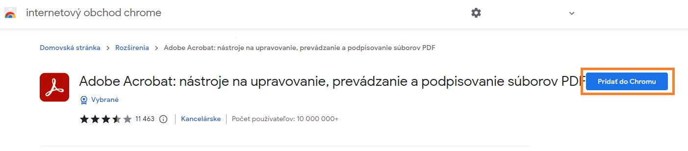 Rozšírenie Acrobat pre prehliadač Chrome