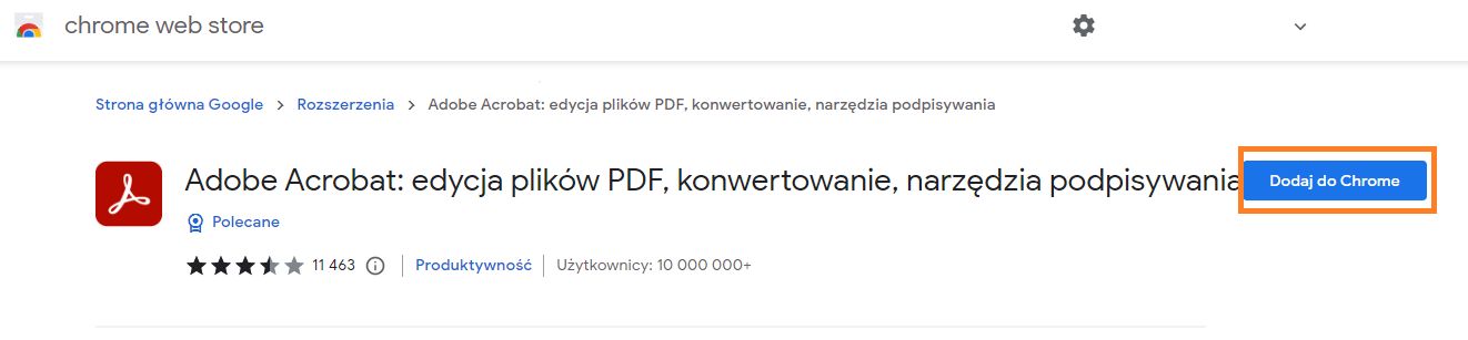 Rozszerzenie Acrobat do przeglądarki Chrome
