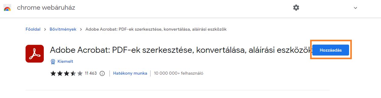 Acrobat Chrome-bővítmény