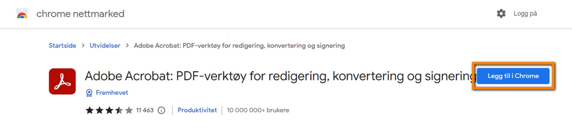 Chrome-utvidelser for Acrobat