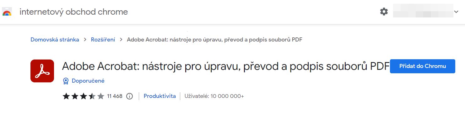 Rozšíření Acrobat pro prohlížeč Chrome