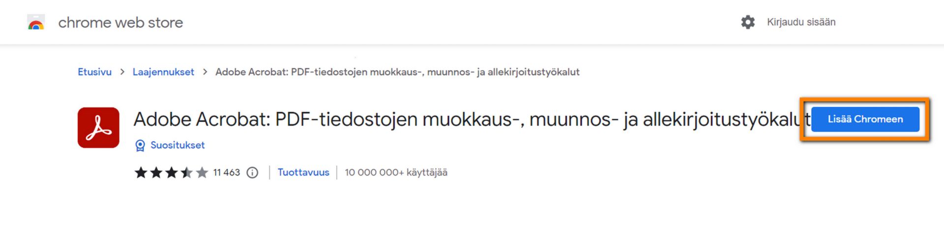 Acrobat Chrome -laajennus