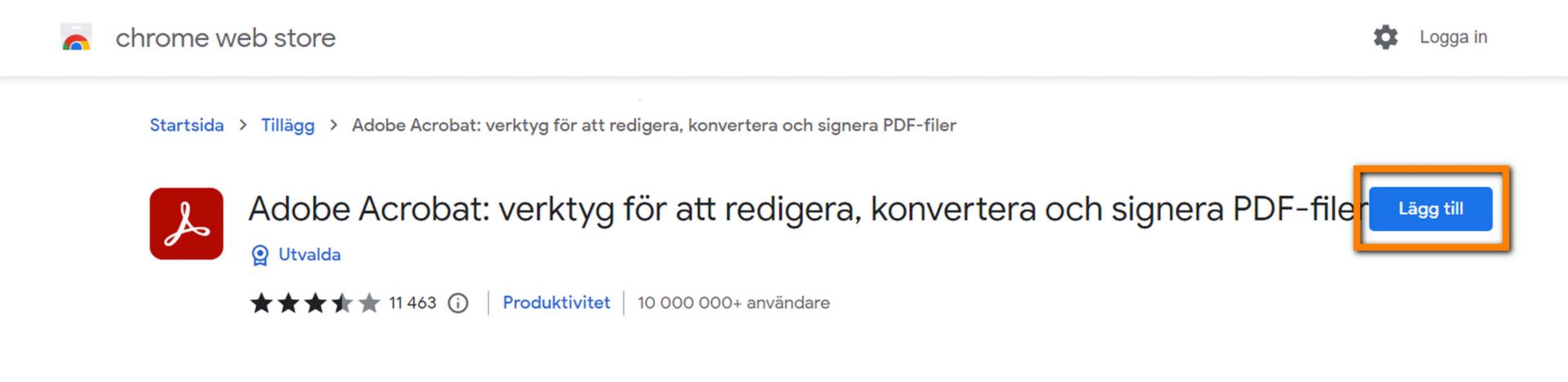 Acrobat-tillägg för Chrome