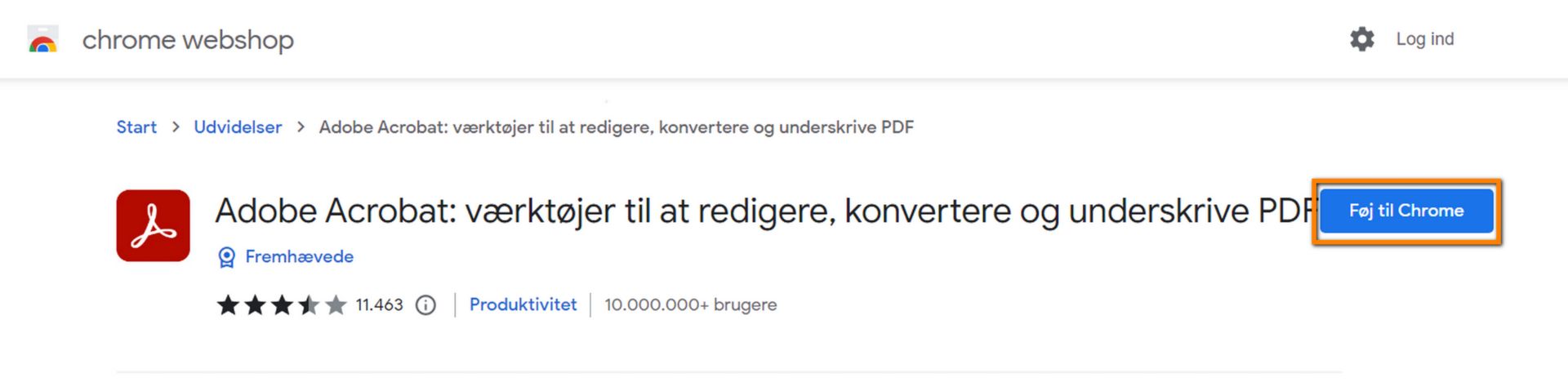 Acrobat Chrome-udvidelse