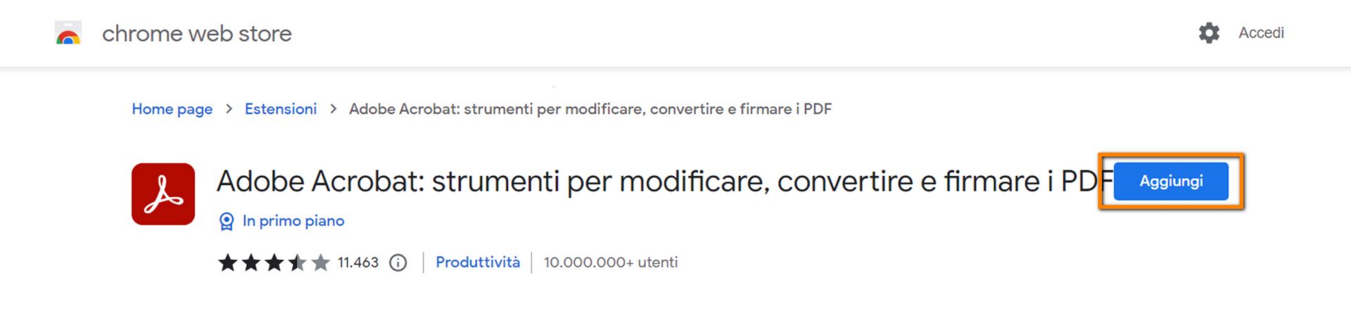 Estensione Acrobat per Chrome
