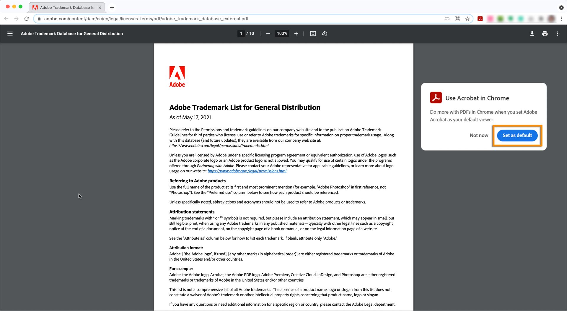 Establecer el visualizador de Acrobat como predeterminado