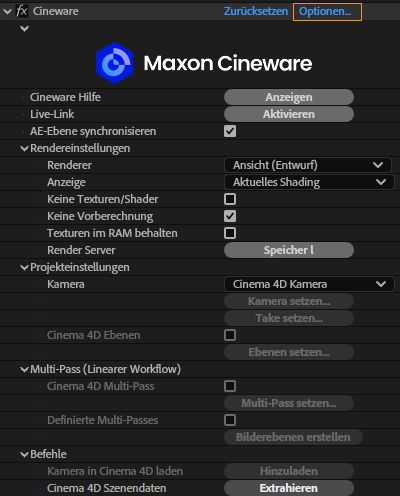 Cineware-Einstellungen