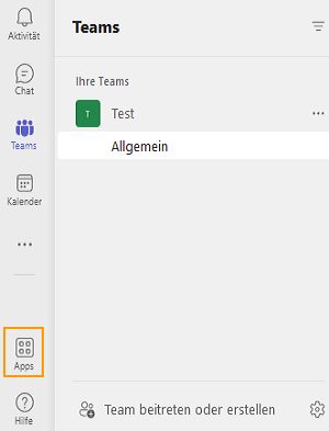 „Apps“ in der Seitenleiste auswählen