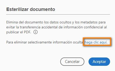Haga clic aquí para quitar información oculta