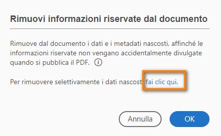 Fare clic qui per rimuovere le informazioni nascoste