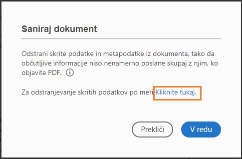 Kliknite tukaj, če želite odstraniti skrite podatke