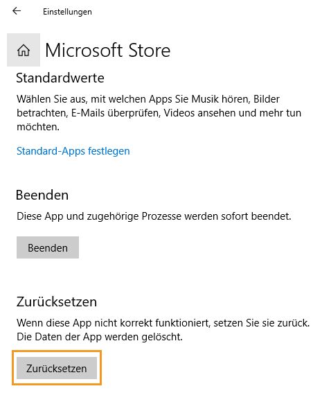 Klicken Sie auf „Zurücksetzen“, um Microsoft Store zurückzusetzen.