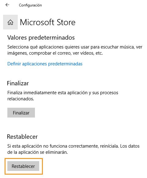 Haga clic en Restablecer para restablecer Microosoft Store