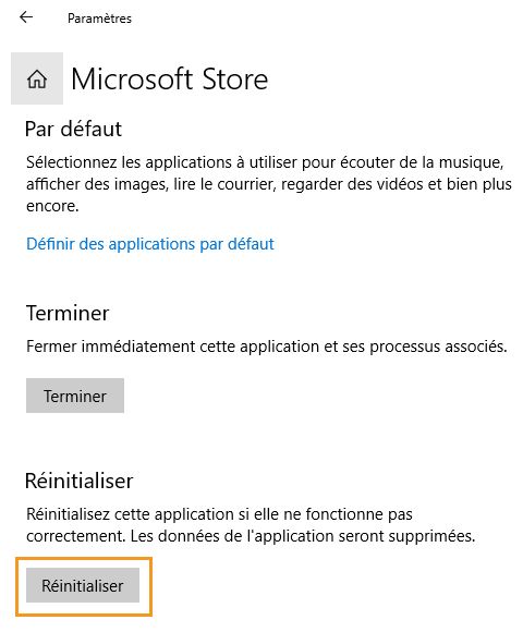 Cliquez sur Réinitialiser pour réinitialiser Microsoft Store.