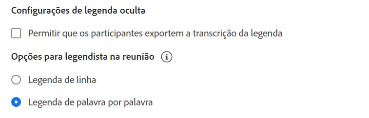 Configurações de legenda oculta