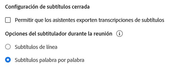 Configuración de subtítulos opcionales