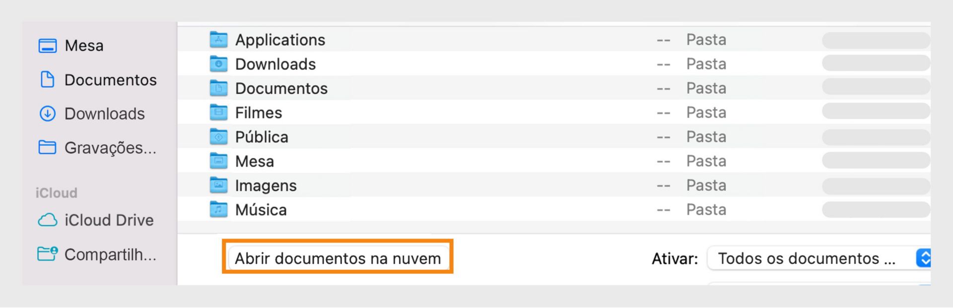 Acesse documentos na nuvem selecionando a opção "Abrir documentos na nuvem" na janela do explorador de arquivos.
