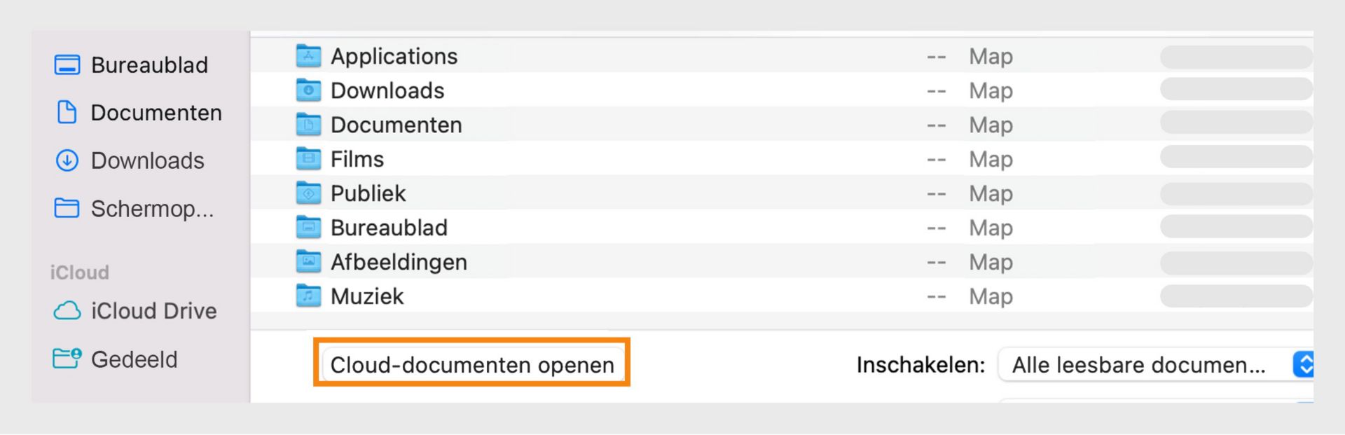 Krijg toegang tot cloud-documenten door de optie "cloud-documenten openen" te selecteren in het browservenster.