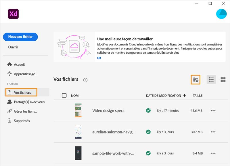 Écran d’accueil de XD