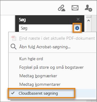 Indstillinger til at aktivere cloudbaseret søgning