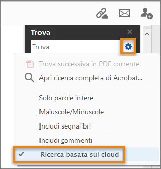 Impostazioni per abilitare la ricerca basata su cloud