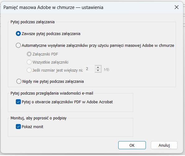 Ustawienia Adobe Document Cloud