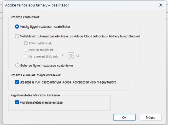 Az Adobe Document Cloud beállításai