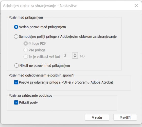 Nastavitve Adobe Document Cloud