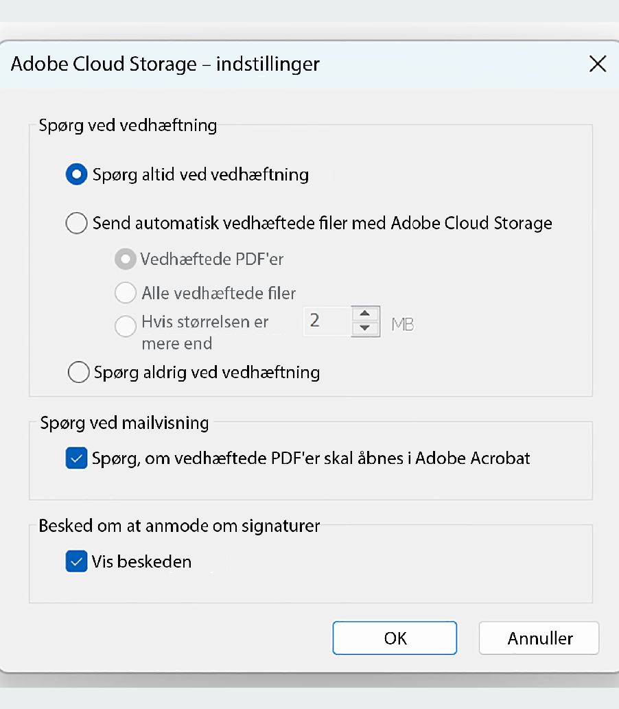 Adobe Document Cloud-indstillinger